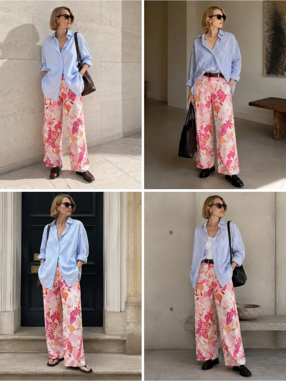 Zara Pink, Orange & Red Floral Straight Leg Trousers